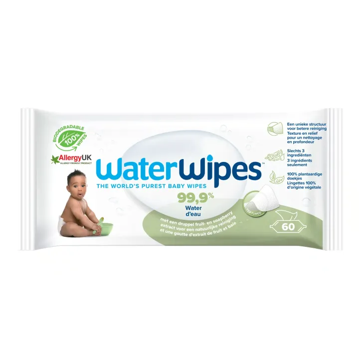 Baby-Reinigungstücher für empfindliche Haut WaterWipes - Packung mit 60 Tüchern