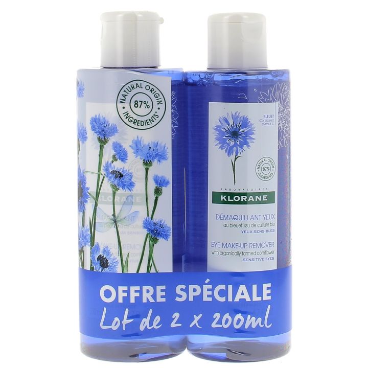 Beruhigendes Kornblumen-Blütenwasser-Make-up-Entferner Klorane - 2er-Pack mit 200 ml Flaschen