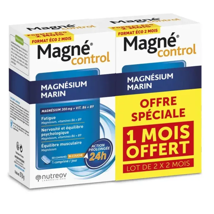 Magné Control Magnesium aus Meersalz Nutreov - Packung mit 60 Tabletten + eine gratis