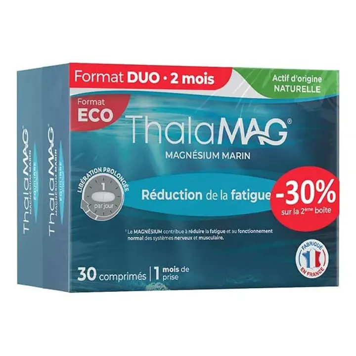 Meeresmagnesium zur Reduzierung von Müdigkeit Thalamag - 2er-Pack mit 30 Tabletten