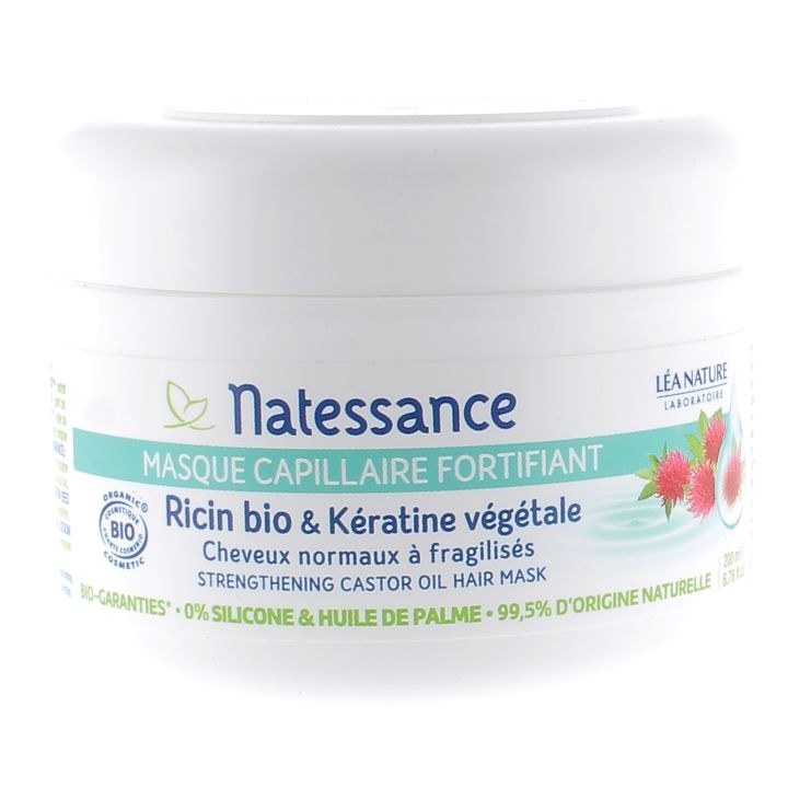 Stärkende Haarmaske mit Bio-Rizinusöl und pflanzlichem Keratin von Natessance - 200ml Topf