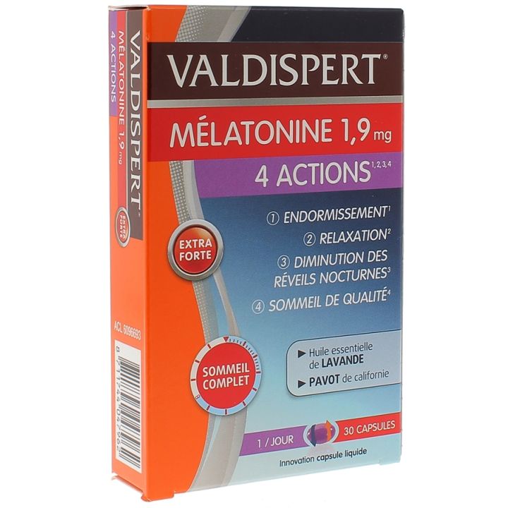 Melatonin 1,9 mg 4 Wirkungen Valdispert - Packung mit 30 Kapseln