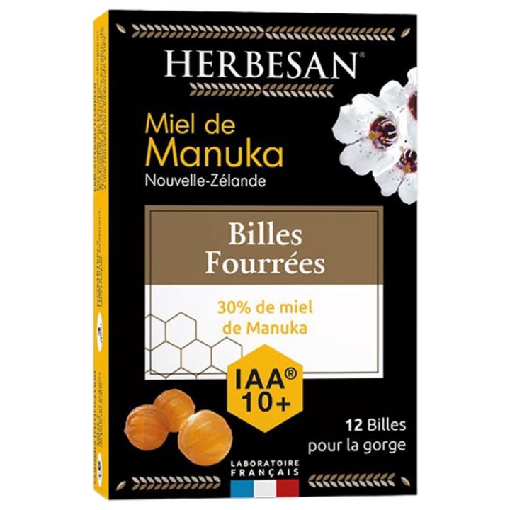 Manuka-Honig gefüllte Kügelchen IAA 10+ Herbesan - Schachtel mit 12 Kügelchen für den Hals
