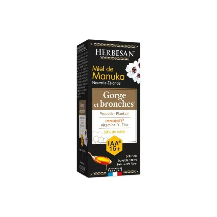 Manuka-Honig trinkbare Lösung für Rachen und Bronchien IAA 15+ Herbesan - Flasche mit 100ml