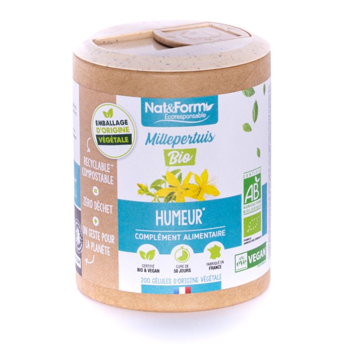 Bio-Eco-Responsibles Johanniskraut Nat&Form - Packung mit 200 Kapseln