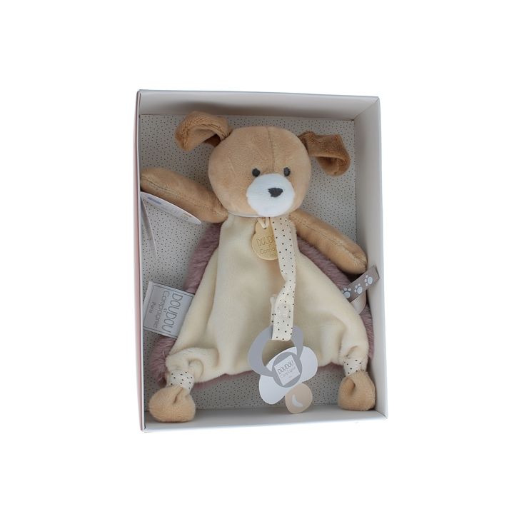 Mini Schnuffeltier Hund Schnullerhalter Schnuffeltier und Gesellschaft - Box mit Schnuffeltier von 15 cm