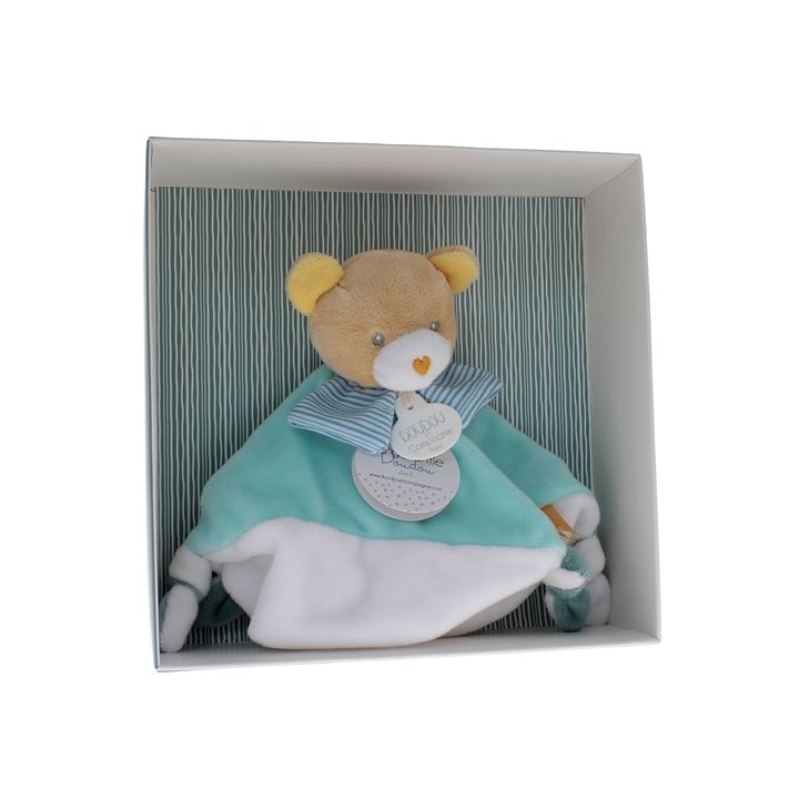 Mini Kuscheltier Bär blau Doudou und compagnie - Box mit 20 cm Kuscheltier