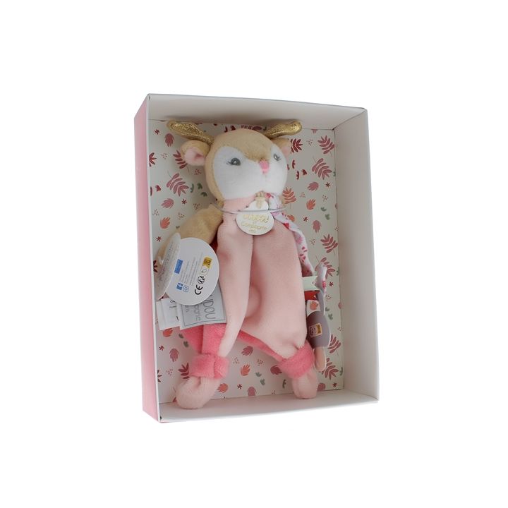 Mini Schnuffeltier Rentier Schnullerhalter Doudou und compagnie - Box mit Schnuffeltier von 15 cm