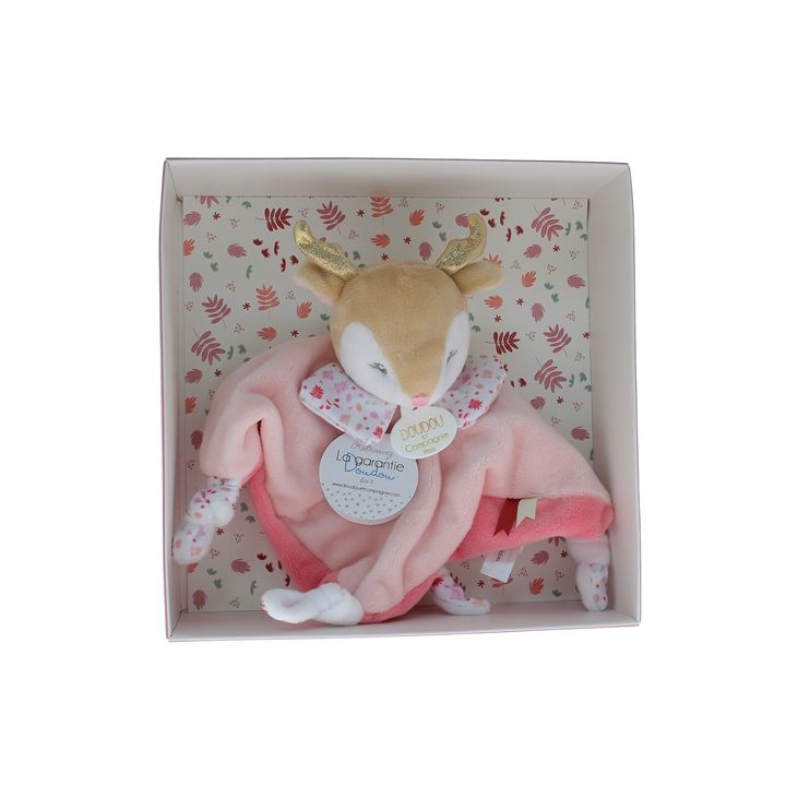 Mini Schmusetier Rentier rosa Doudou und compagnie - Box mit Schmusetier von 20 cm