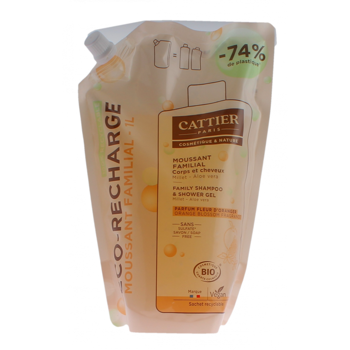 Bio-Familien-Schaum mit Orangenblüten-Duft von Cattier - Nachfüllpackung 1L