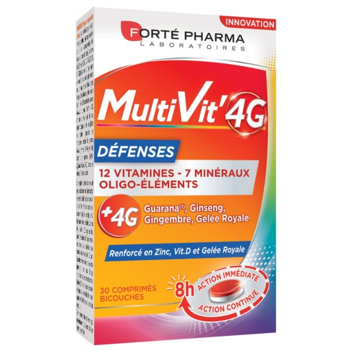 MultiVit' 4G Abwehr Forté Pharma - Packung mit 30 zweischichtigen Tabletten