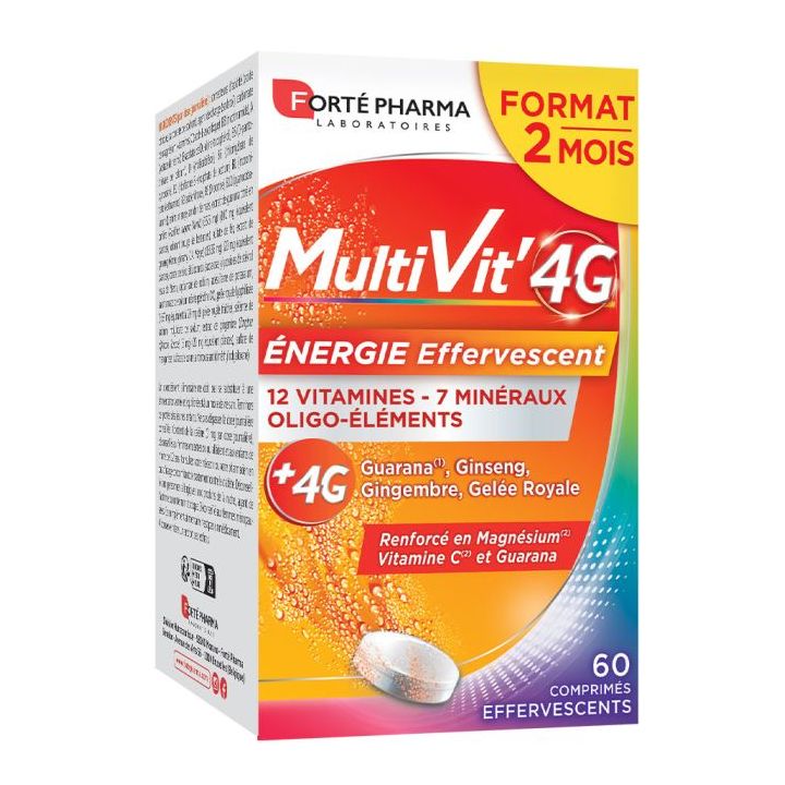 MultiVit 4G Energie Brausetabletten Forté Pharma - Packung mit 60 Tabletten