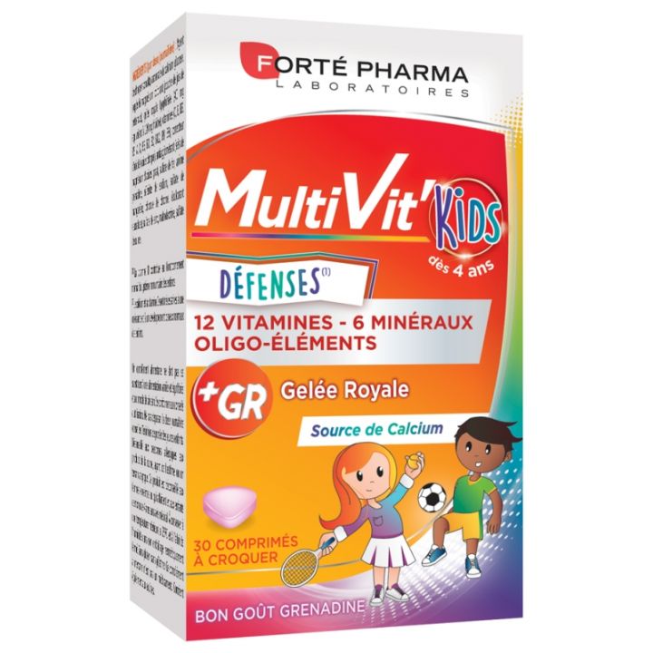 Multivit'Kids Abwehr Forte Pharma - Packung mit 30 Kaudabletten