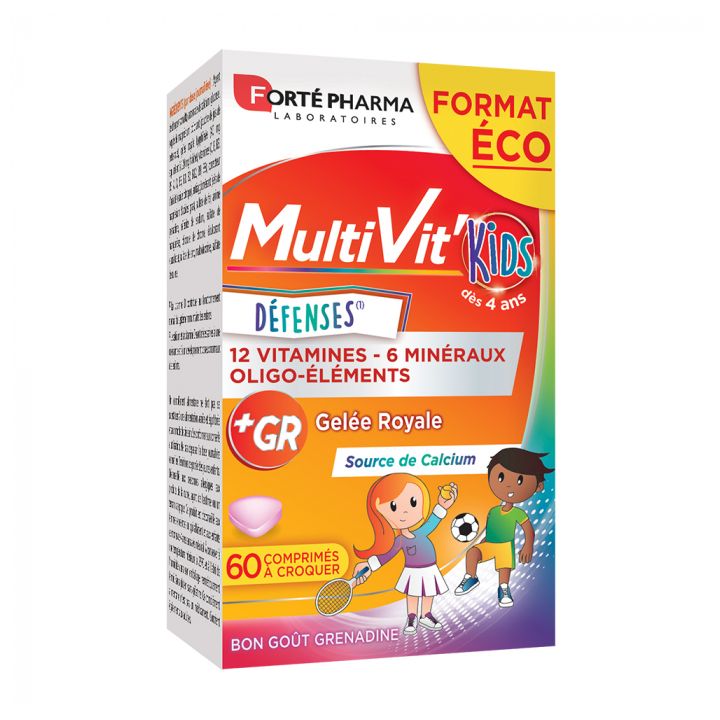 Multivit'Kids Abwehr Forte Pharma - Packung mit 60 Kaudabletten