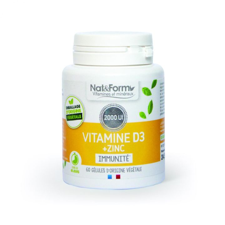 Vitamin D3 + Zinc Nat&Form - Packung mit 60 Kapseln