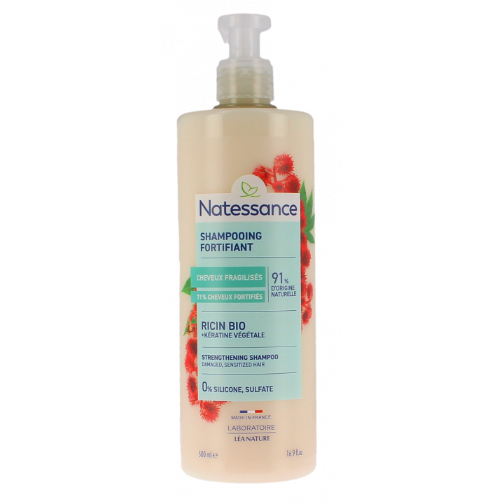 Stärkendes Bio-Rizinusöl-Shampoo & pflanzliches Keratin Natessance - Flasche mit 500 ml