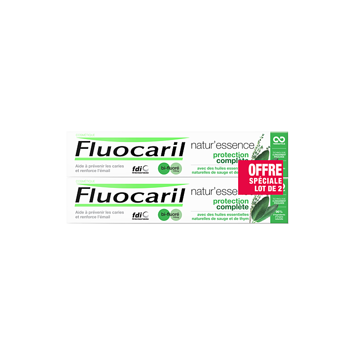 Natur'Essence Zahnpasta vollständiger Schutz bi-fluorid Fluocaril - Sonderangebot 2 Tuben à 75 ml