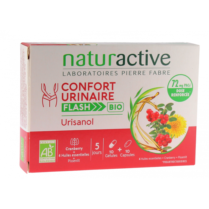 Urisanol Bio-Harnkomfort-Flash von Naturactive - Packung mit 10 Kapseln und 10 Kapseln
