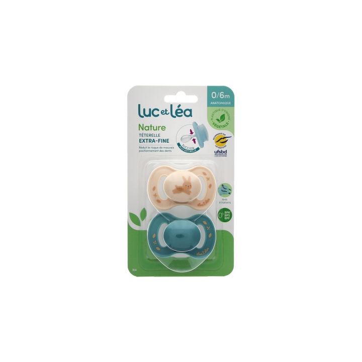 Natur Schnuller anatomisch extra dünn 0-6 Monate Hase & Blau Luc und Léa - 2er Pack Schnuller