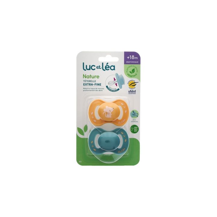 Natur Schnuller anatomisch extra dünn +18 Monate Maus & Blau Luc und Léa - 2er Pack Schnuller