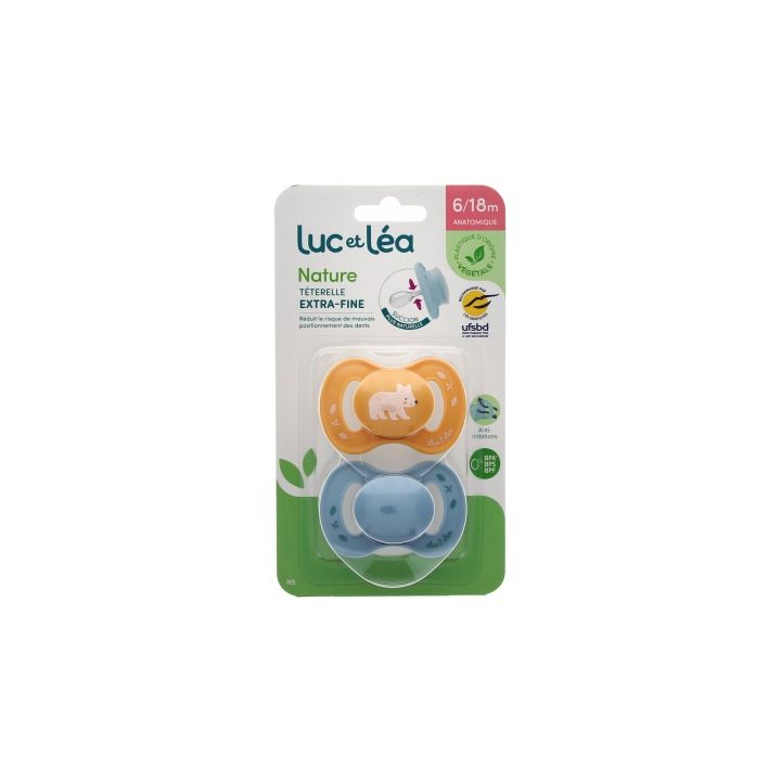 Natur Schnuller anatomisch extra dünn 6-18 Monate Bär & Blau Luc und Léa - 2er Pack Schnuller