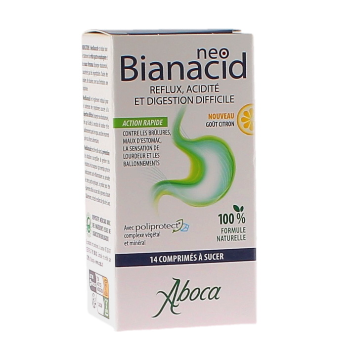 NeoBianacid Säure und Reflux Zitronengeschmack Aboca - Packung mit 14 Lutschtabletten