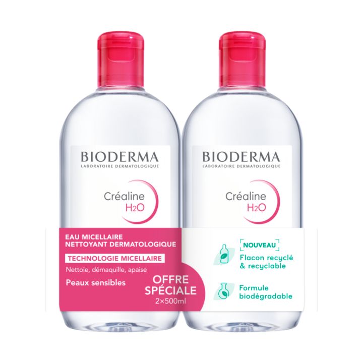 Mizellenwasser Angebot Créaline H2O Bioderma - 2er Pack mit 500 ml Flaschen