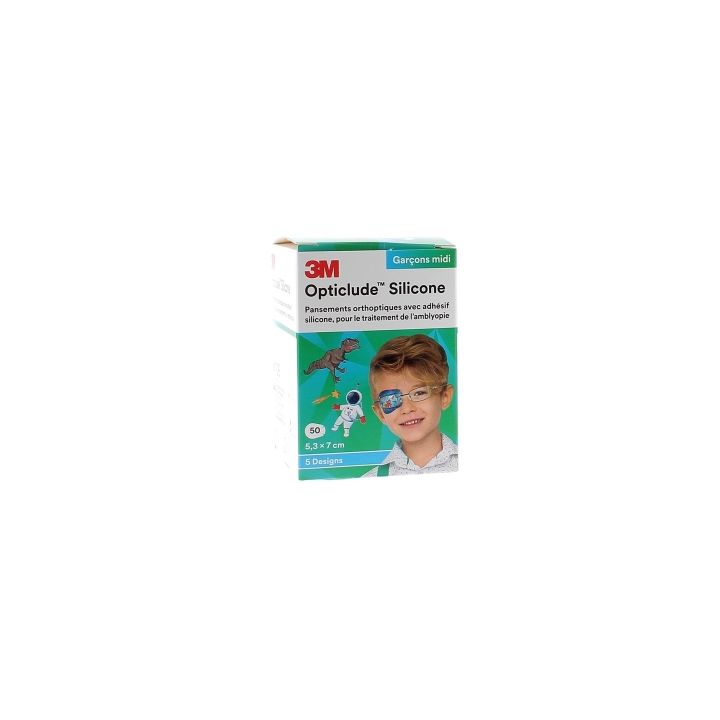 Opticlude Silikon Jungen Midi 3M - 50 Pflaster von 5,3 x 7,0 cm
