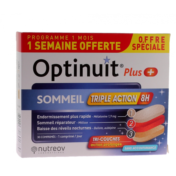 Optinuit Plus Schlaf dreifache Wirkung 8h Nutreov - Packung mit 30 Tabletten