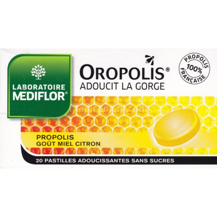 Oropolis Herz Flüssigkeit Geschmack Honig Zitrone ohne Zucker Mediflor - Packung mit 20 Pastillen