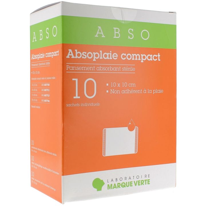 Absorbierende sterile nicht haftende Verbände Absoplaie Compact Abso - Packung mit 10 Einzelbeuteln