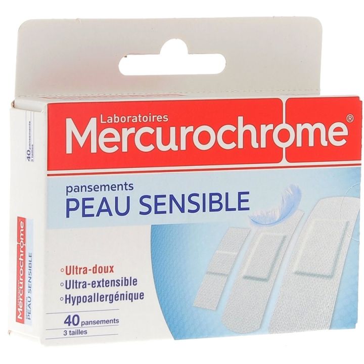 Pflaster für empfindliche Haut Mercurochrome - Packung mit 40 Pflastern