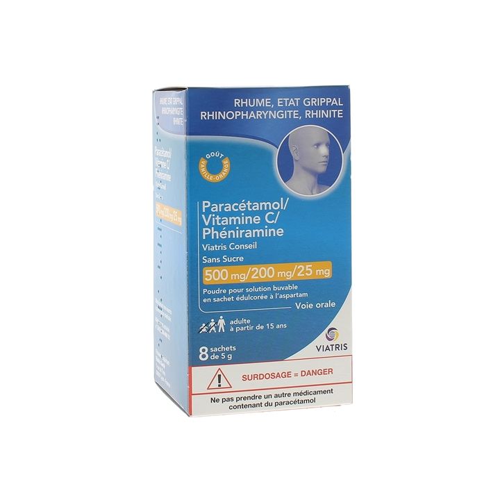 Paracetamol Vitamin C Pheniramine ohne Zucker Mylan - 8 Beutel zu 5g