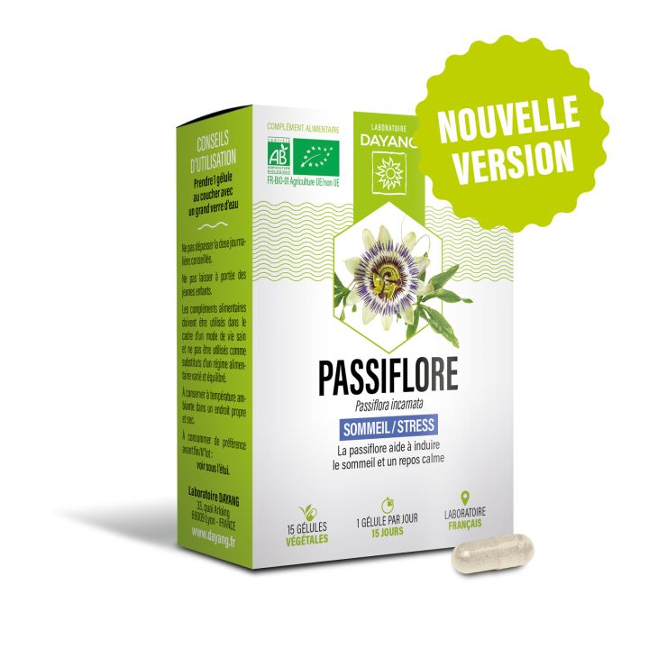 Bio Passionsblume Schlaf Stress Dayang - Packung mit 15 Kapseln