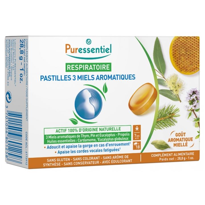 Pastillen 3 Honig Aromatisch Atemwege Puressentiel - Schachtel mit 18 Pastillen