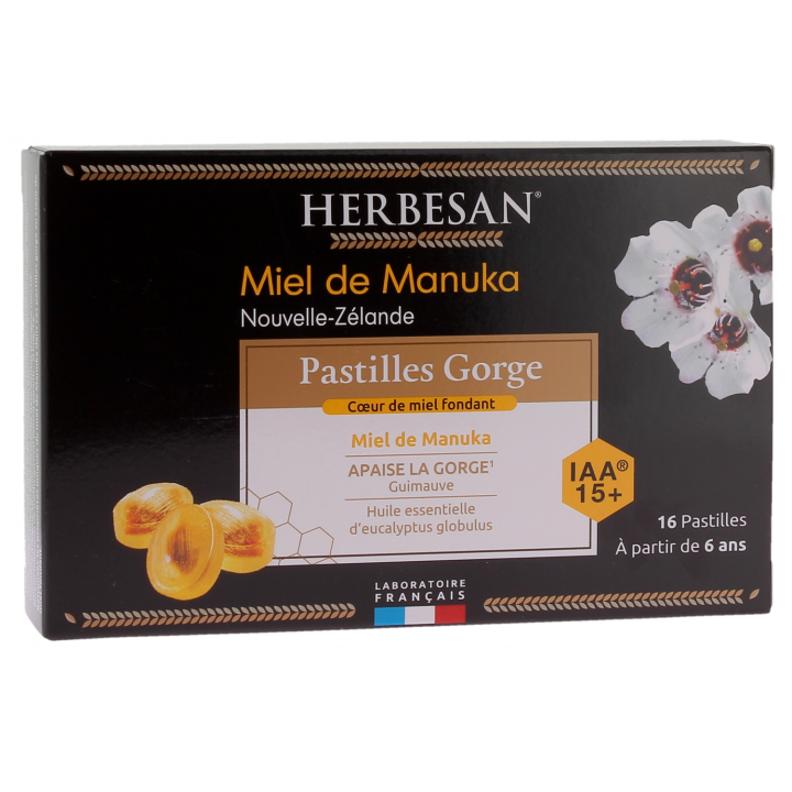 Manuka-Honig-Halspastillen Herbesan - Packung mit 16 Pastillen