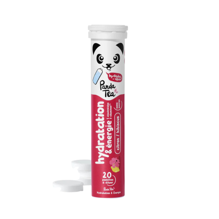 Hydratations- und Energie-Tabletten Hibiskus-Zitrone Panda Tea - 20 Brausetabletten