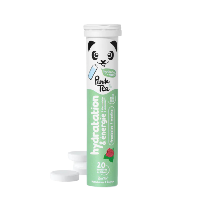 Hydratations- und Energie-Tabletten mit Himbeer-Minze-Geschmack Panda Tea - 20 Brausetabletten