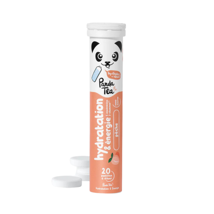 Hydratations- und Energie-Tabletten Geschmack Pfirsich Panda Tea - 20 Brausetabletten