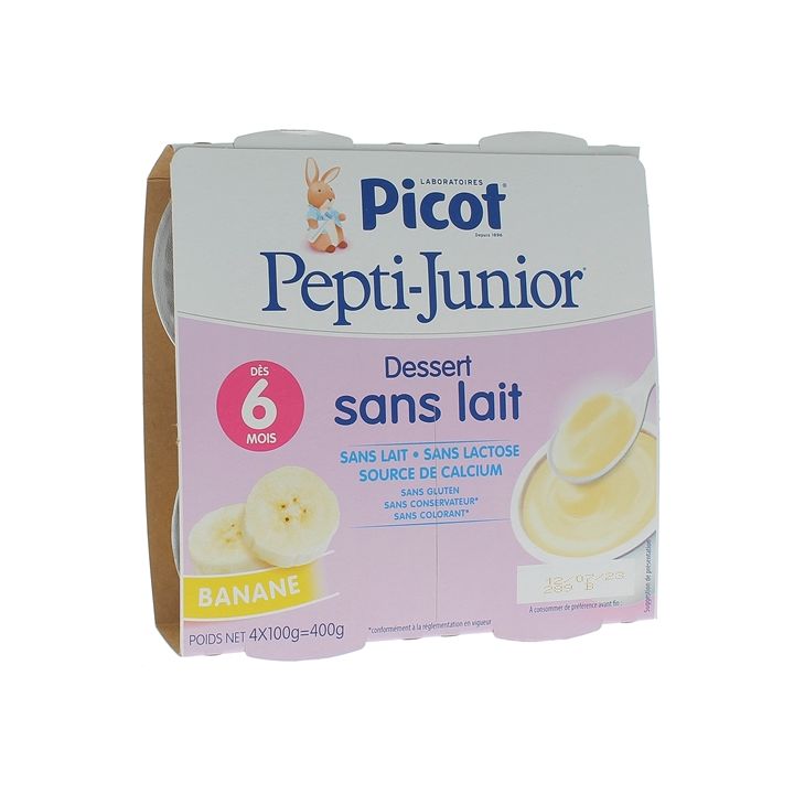 Pepti-junior Dessert ohne Milch Geschmack Banane Picot - 4 Becher à 100g
