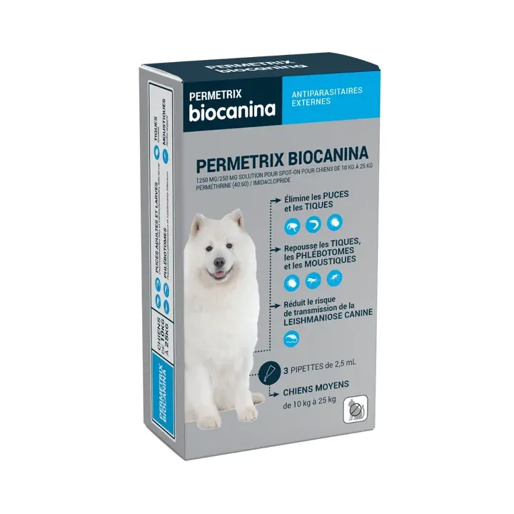 Permetrix Lösung für Spot-on mittelgroße Hunde Biocanina - Packung mit 3 Pipetten à 0,4 ml