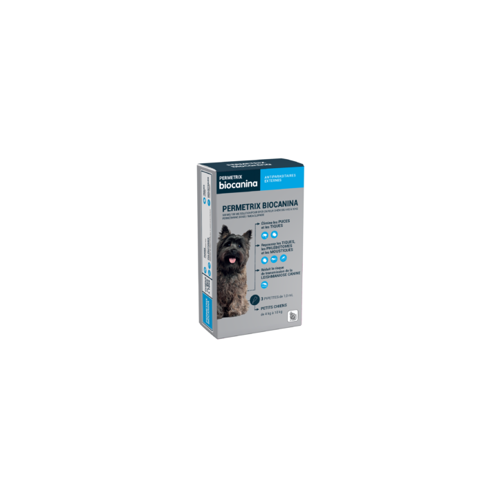 Permetrix Lösung für punktgenaue kleine Hunde Biocanina - Packung mit 3 Pipetten zu 0,4 ml