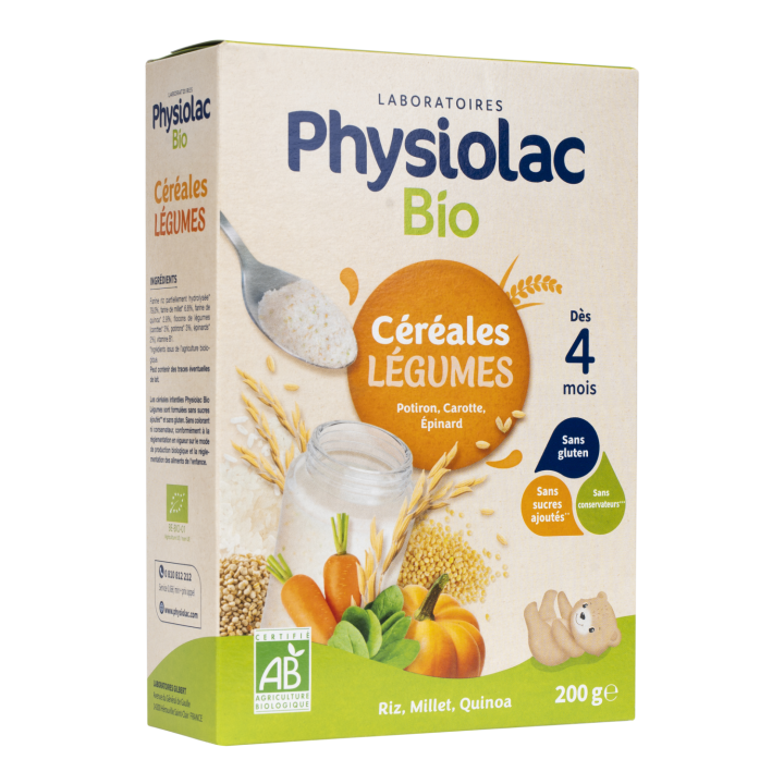 Physiolac Bio Getreide Gemüse ab 4 Monaten Gilbert - 200 g Packung