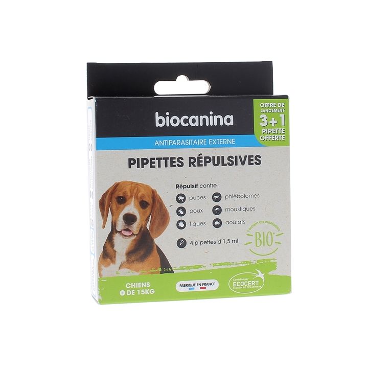 Repellent Pipetten für Hunde (-15kg) Biocanina - Packung mit 4 Pipetten à 1,5ml