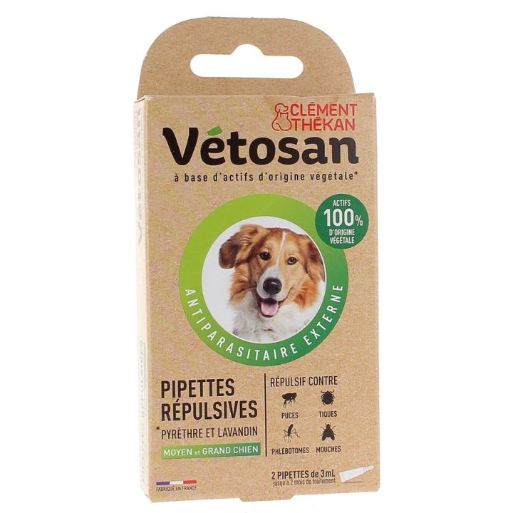 Repellent-Pipetten für mittelgroße und große Hunde Vétosan Clément Thékan - 2 Pipetten à 3 ml