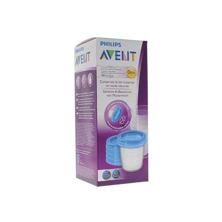 Wiederverwendbare Muttermilchaufbewahrungsgläser 0 Monate und älter Avent - Box mit 5 Gläsern zu 180 ml