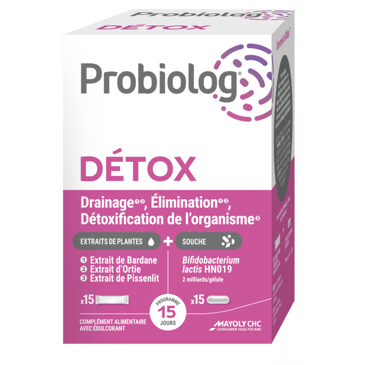 Probiolog Detox Mayoly Spindler - Packung mit 15 Kapseln + 15 Sticks