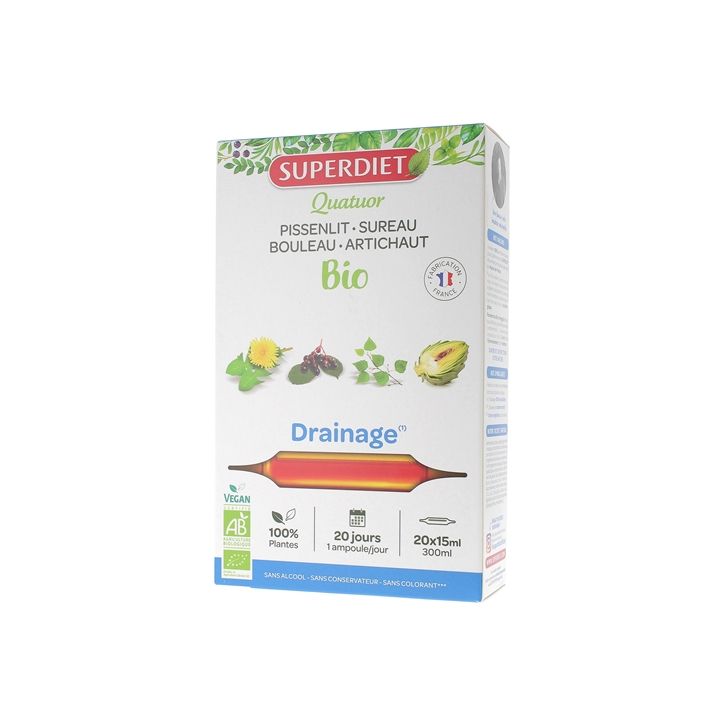 Quatuor BIO Drainage: Löwenzahn, Holunder, Birke, Artischocke Super Diet - 20 Ampullen