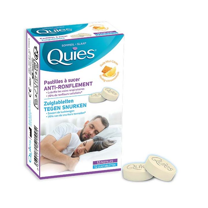 Anti-Schnarchen Lutschtabletten mit Honig-Zitronen-Geschmack Quies - Packung mit 12 Tabletten