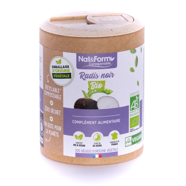 Schwarzer Rettich Bio Ecoresponsable Nat&Form - Dose von 200 Kapseln